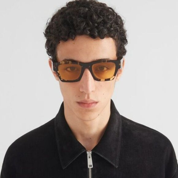 NEW Prada PRA06S 16O10C Tortoise Black Malt Yellow  Square Unisex Sunglasses - Picture 4 of 13